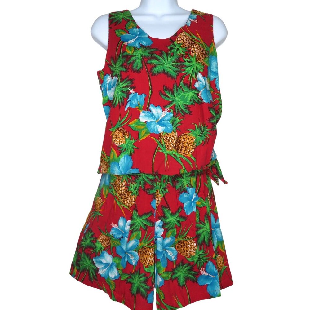 Vintage Royal Creations Hawaiian 2pc Set Shorts Sleeveless Top S Floral Cotton